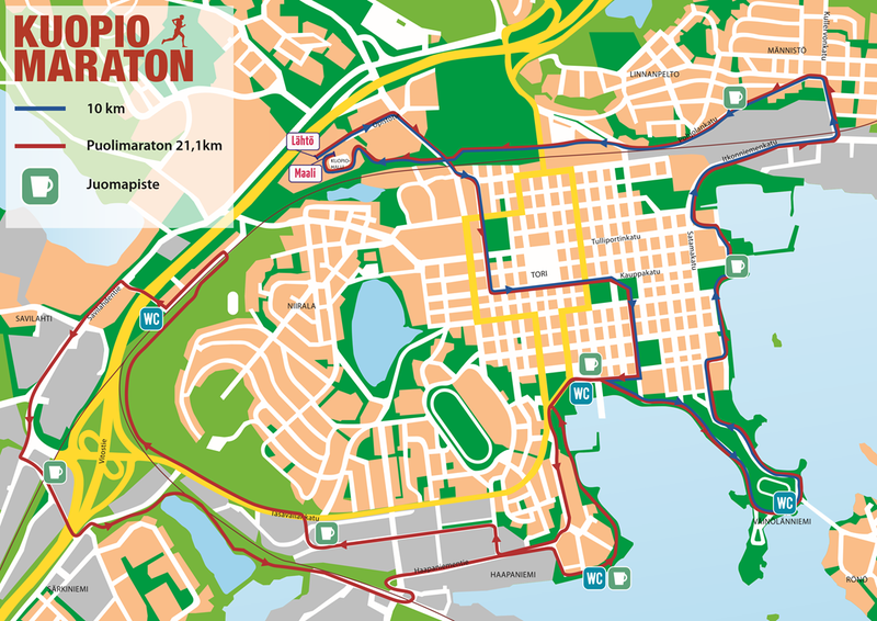 Kuopio Maratonin reittikartta (lähde www.kuopiomaraton.fi)
